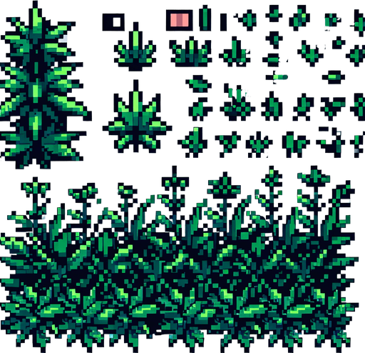 pixel art of a garden weed. Growth sprite sheet.
In-Game asset. 2d. Blank background. High contrast. No shadows.