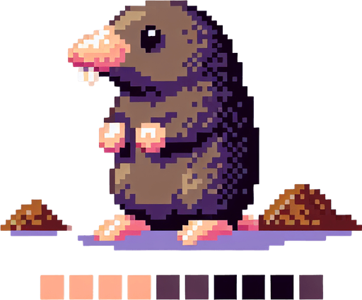 pixel art. mole standing up..
Single Game Texture. In-Game asset. 2d. Blank background. High contrast. No shadows.