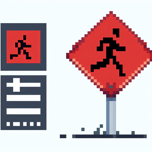 pixel art of a tall, red road sign showing someone running.
game asset, 2d, white background, shadowless.