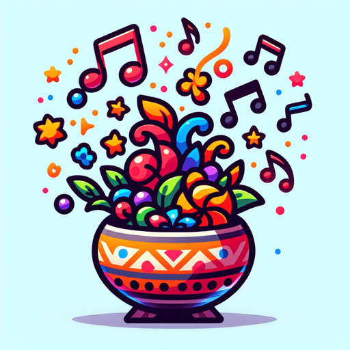 Create a cartoon-style illustration of a mix of colorful music notes.
Single Game Texture. In-Game asset. 2d. Blank background. High contrast. No shadows.