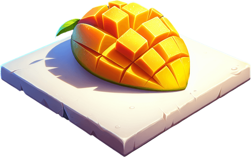 A delicious slice of mango.
Single Game Texture. In-Game asset. 2d. Blank background. High contrast. No shadows.