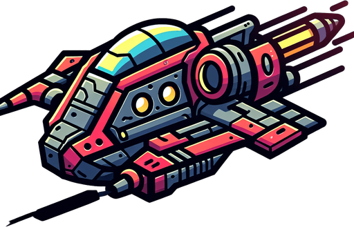 sci-fi cartoon spaceship.
Single Game Texture. In-Game asset. 2d. Blank background. High contrast. No shadows.