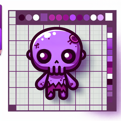 cute zombie in purple.
Single Game Texture. In-Game asset. 2d. Blank background. High contrast. No shadows. top down view. bird view