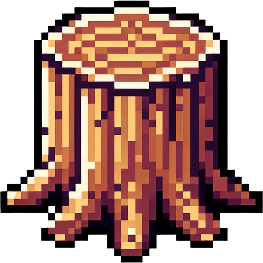 8-bit pixelated wooden stump.
Single Game Texture. In-Game asset. 2d. Blank background. High contrast. No shadows.