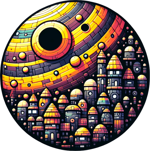 round house planet, cartoon Single Game Texture. In-Game asset. 2d. Blank background. High contrast.