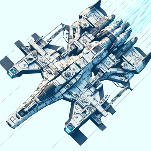 Single futuristic spaceship flying straight  upwards viewed from above in colour without any background.
Single Game Texture. In-Game asset. 2d. Blank background. High contrast. No shadows.