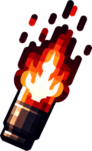 Red fiery bullet.
Single Game Texture. In-Game asset. 2d. Blank background. High contrast. No shadows.