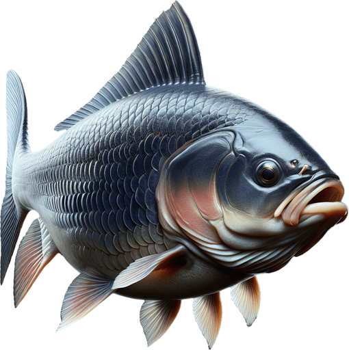 Classic fish with fangs mouth closed lateral view..
2024 game style. Photorealistic. Full side view.