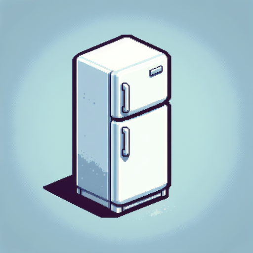 a simple fridge.
Single Game Texture. In-Game asset. 2d. Blank background. High contrast. No shadows.