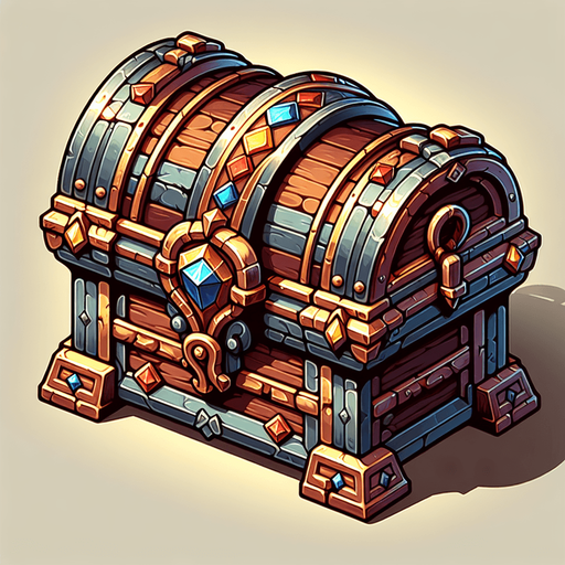 treasure chest.
Single Game Texture. In-Game asset. 2d. Blank background. High contrast. No shadows.