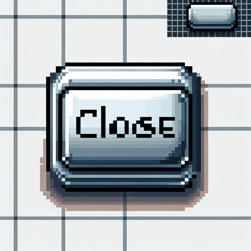 Pixelart. A rectangular silvery button with the text 'CLOSE'..
Single Game Texture. In-Game asset. 2d. Blank background. High contrast. No shadows.