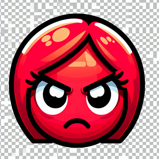 create a cartoon-style illustration of an red girly angry emoji.
Single Game Texture. In-Game asset. 2d. Blank background. High contrast. No shadows.