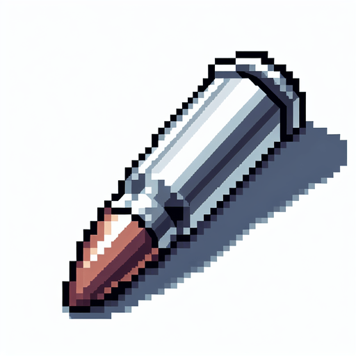 a silver sling bullet. pixelart. top down view.
 In-Game asset. 2d. Blank background. High contrast. No shadows.