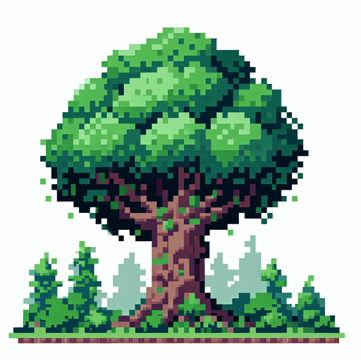 pixel art of a tall, tree.
game asset, 2d, white background, shadowless.