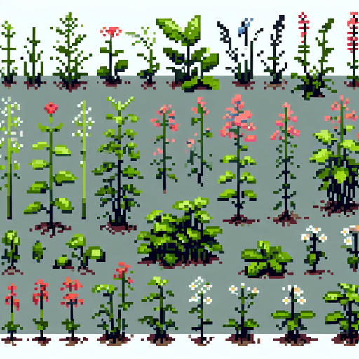 pixel art of garden weeds. Growth sprite sheet.
In-Game asset. 2d. Blank background. High contrast. No shadows.