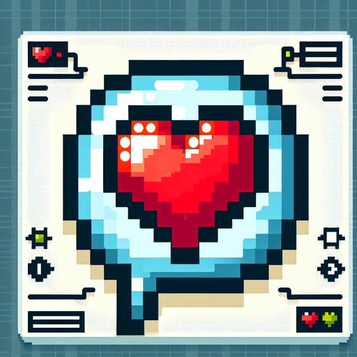 pixel art heart speech bubble.
Single Game Texture. In-Game asset. 2d. Blank background.