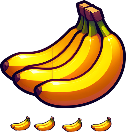 Cartoon 6 bananas . Single Game Texture. In-Game asset. 2d. Blank background. High contrast. No shadows..
Single Game Texture. In-Game asset. 2d. Blank background. High contrast. No shadows.