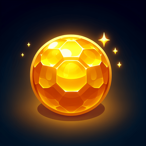 A golden glowing ball.
Single Game Texture. In-Game asset. 2d. Blank background. High contrast. No shadows.