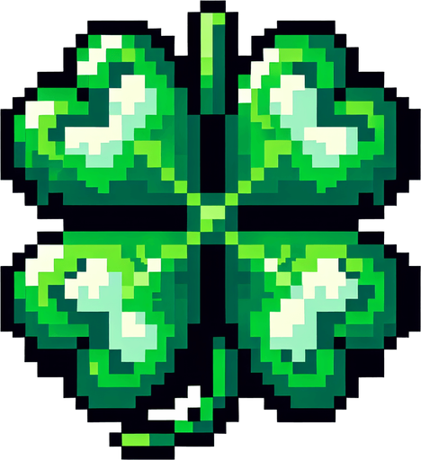 pixel art of a 4 leaf clover.