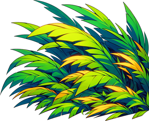 Create a cartoon-style illustration of palm trees leaves..
Single Game Texture. In-Game asset. 2d. Blank background. High contrast. No shadows.