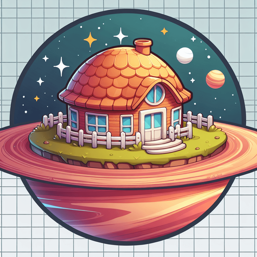 round house planet, cartoon Single Game Texture. In-Game asset. 2d. Blank background. High contrast. No shadows.