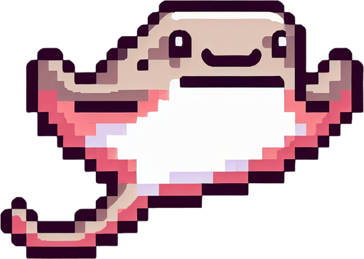 cartoon 8bit stingray.
Single Game Texture. In-Game asset. 2d. Blank background. High contrast. No shadows.