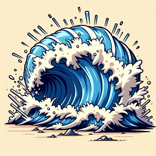 create a cartoon-style illustration of a wave crash, front view.
Single Game Texture. In-Game asset. 2d. Blank background. High contrast. No shadows.