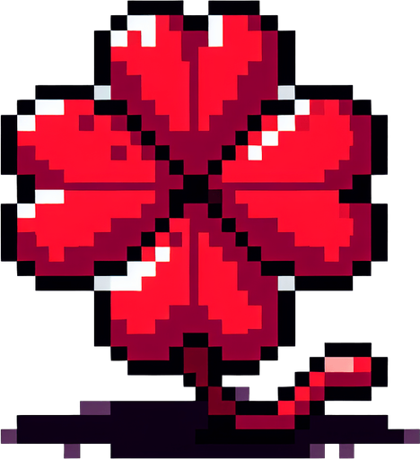 pixel art of a 4 leaf red clover..
Single Game Texture. In-Game asset. 2d. Blank background. High contrast. No shadows.