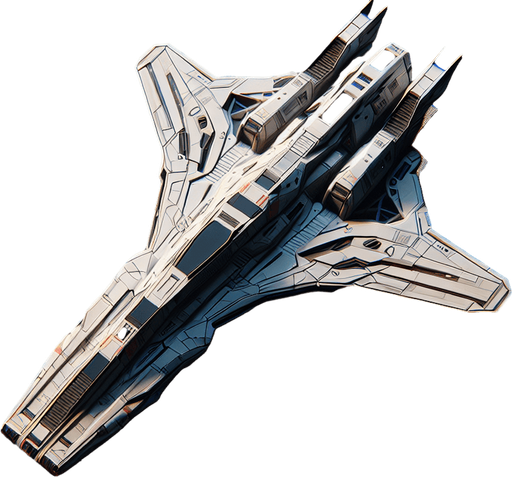 Single futuristic spaceship flying straight  upwards viewed from above in colour without any background.
Single Game Texture. In-Game asset. 2d. Blank background. High contrast. No shadows.