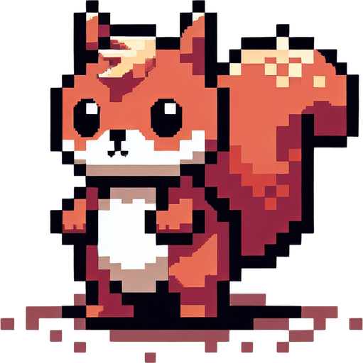 pixel art. squirle. standing up position.
Single Game Texture. In-Game asset. 2d. Blank background. High contrast. No shadows.