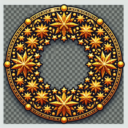 circular christmas golden star pattern transparent png Single Game Texture. In-Game asset. 2d. Blank background. High contrast. No shadows.