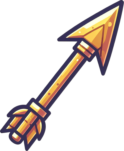 a long cartoon arrow with gold shaft and steel point
Single Game Texture. In-Game asset. 2d. Blank background. High contrast. No shadows.