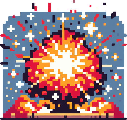 Pixel art explosion, retro
Single Game Texture. In-Game asset. 2d. Blank background. High contrast. No shadows.