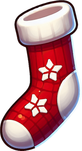 a christmas socks. plastic style. Single Game Texture. In-Game asset. 2d. Blank background. High contrast. No shadows.