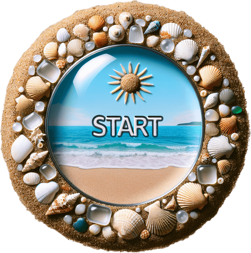 Start button.
Beach themed