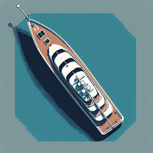 yacht seen from above. pixelated 8-bit.
Single Game Texture. In-Game asset. 2d. Blank background. High contrast. No shadows.