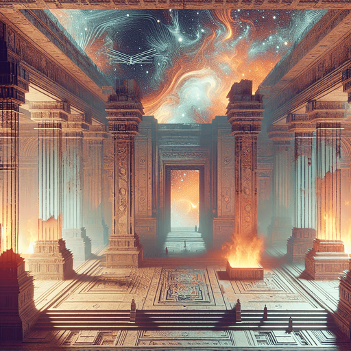 Interior of volcanic temple ruins in outerspace..
Single Game Texture. In-Game asset. 2d. Blank background. High contrast. No shadows.