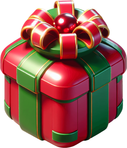 a round christmas gift.plastic style. Single Game Texture. In-Game asset. 2d. Blank background. High contrast. No shadows.