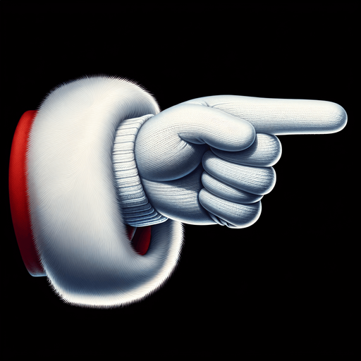 a horizontal santa's arm with a white glove and the index pointing to the right Single Game Texture. No background. High contrast. No shadows.