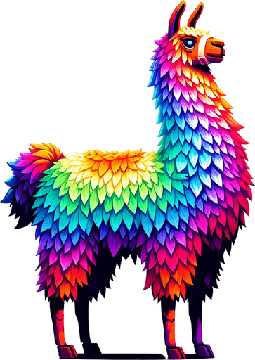 a rainbow llama.
Single Game Texture. In-Game asset. 2d. Blank background. High contrast. No shadows.