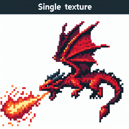 A flying red dragon breathing fire. side view. enemy character in a game. pixelart..
Single Game Texture. In-Game asset. 2d. Blank background. High contrast. No shadows.