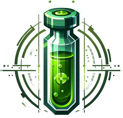 Futuristic terpene vial green Single Game Texture. In-Game asset. 2d. Blank background. High contrast. No shadows.