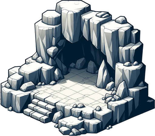 Cartoonish image of a cave in 2D. Looking in from the side..
Single Game Texture. In-Game asset. 2d. Blank background. High contrast. No shadows.