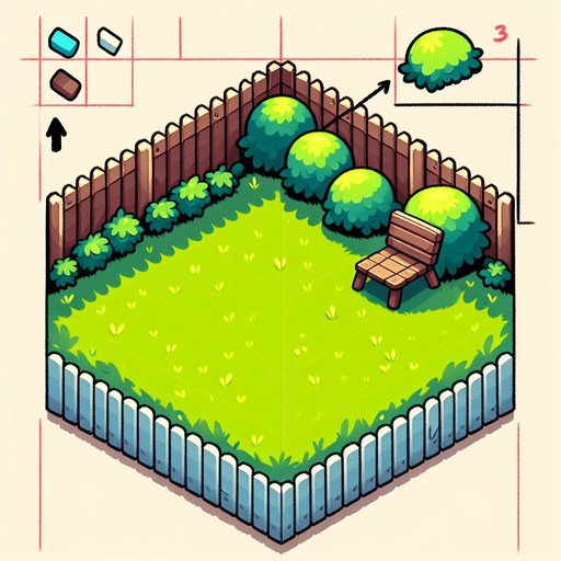 Cartoon. Grass background. Backyard.  Top view. In game asset Single Game Texture. In-Game asset. 2d. Blank background. High contrast. No shadows.