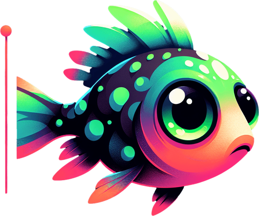 Fish with green eyes.
Single Game Texture. In-Game asset. 2d. Blank background. High contrast. No shadows.