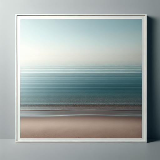 Front close view of a calm sea from the beach. nothing on the beach just flat sand. no sun...
photorealistic