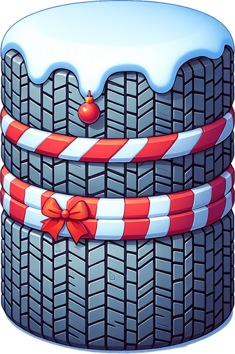 2d stacked christmas winter tire Single Game Texture. In-Game asset. 2d. Blank background. High contrast. No shadows.