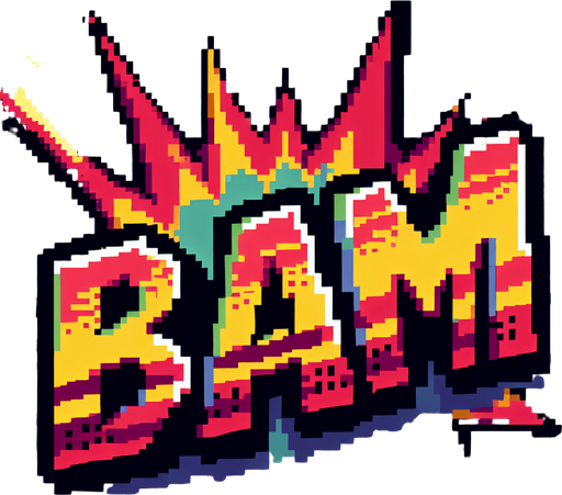 pixel art of bam comic symbol.