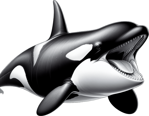 Straight horizontal Orca. Mouth open.
2024 game style. Photorealistic. Full side view