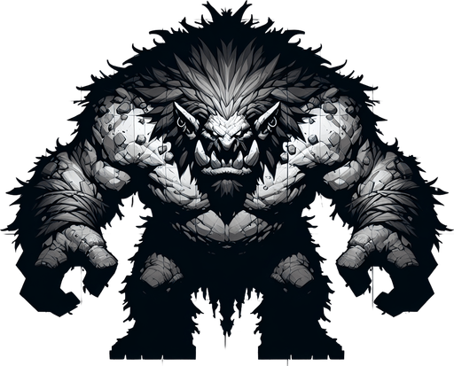 A large scary troll. front top down view. Single Game Texture. In-Game asset. 2d. Blank background. High contrast. No shadows.